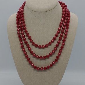 Pearl Necklace /  Lightweight Pearl Glass Beads - RED